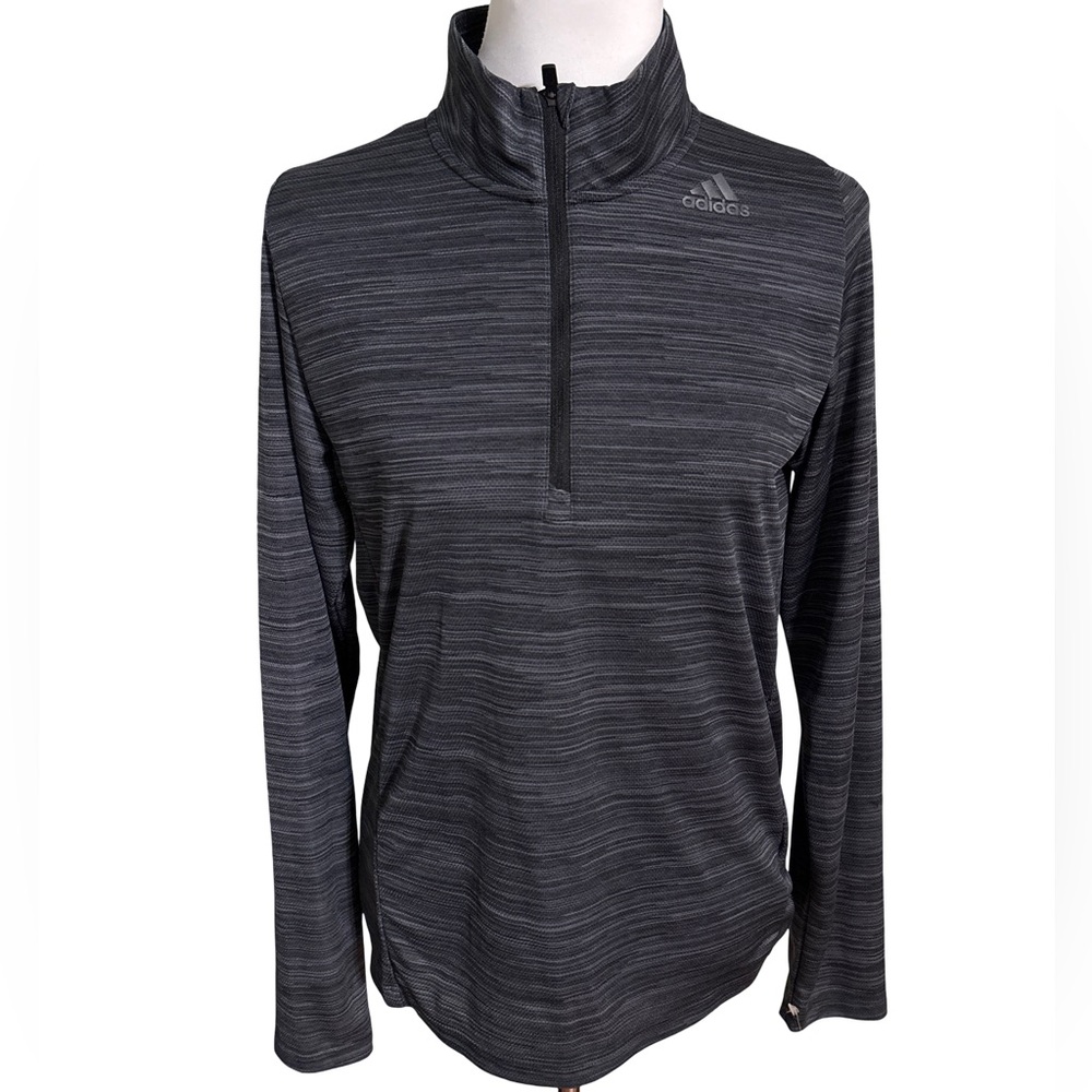 Adidas Striped Charcoal Quarter Zip Top
